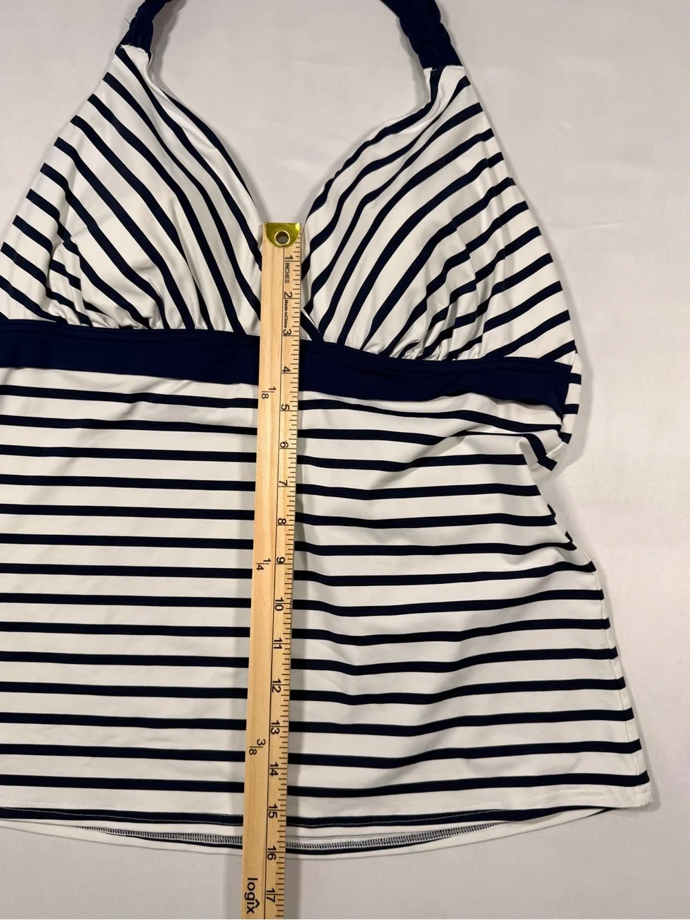 Lands’ End Striped Halter Tankini Swimsuit Top Navy White Size 14